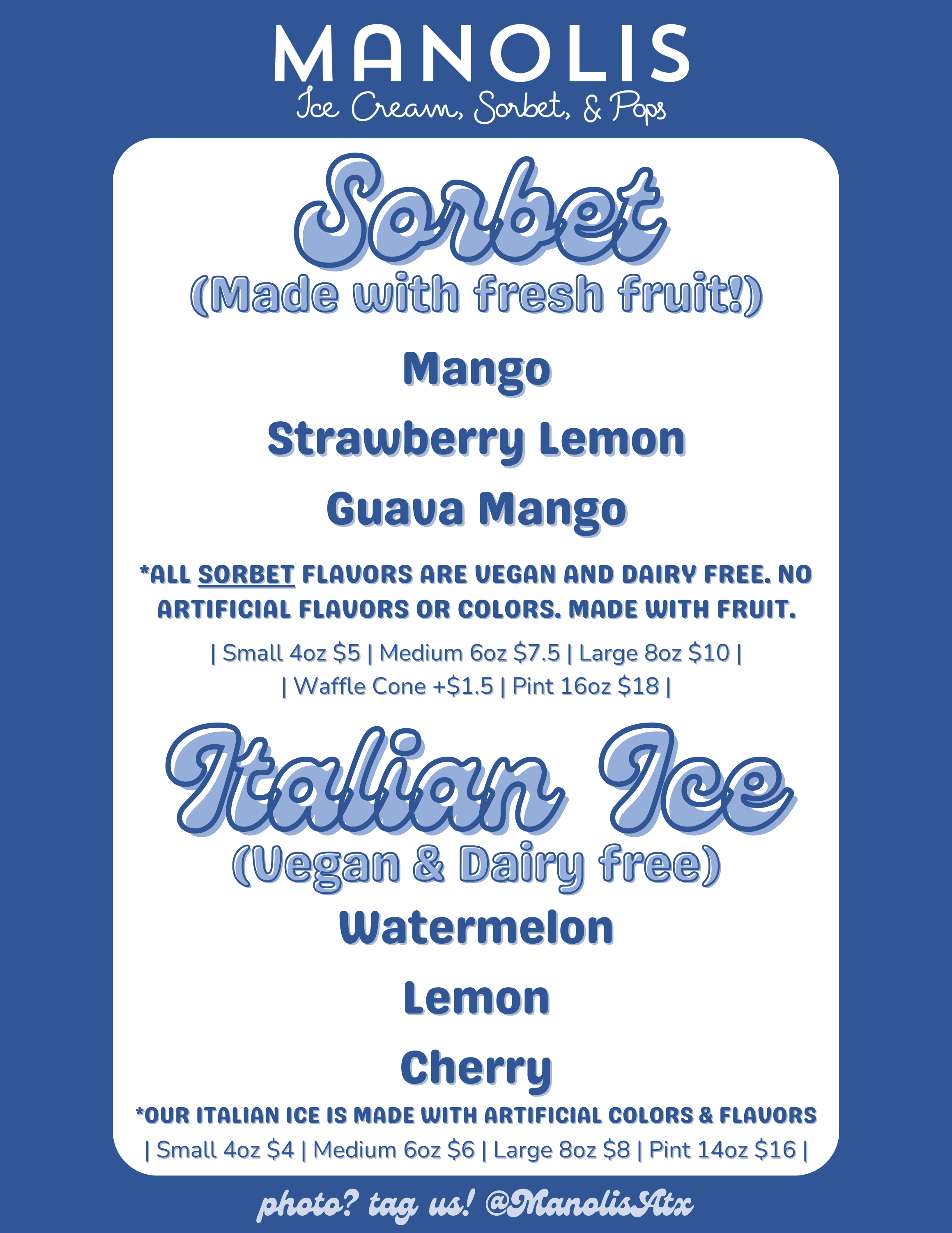 2026 menu — Sorbet & Italian Ice