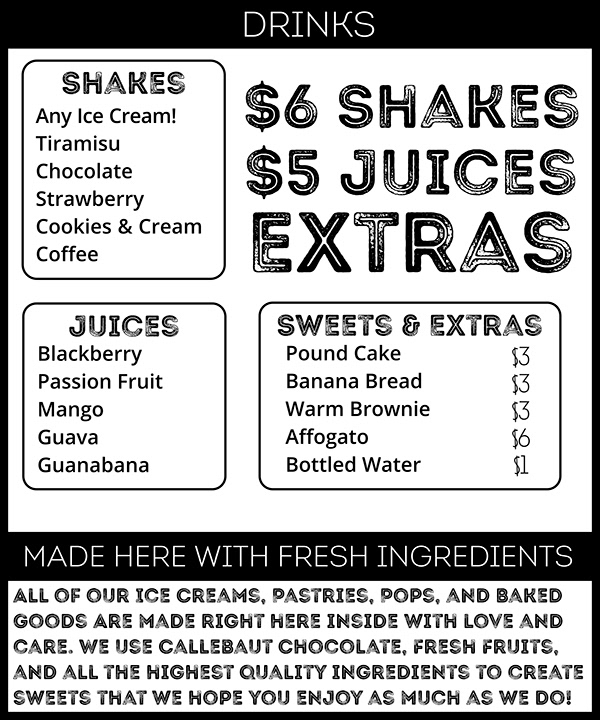 LED menu — drinks and shakes